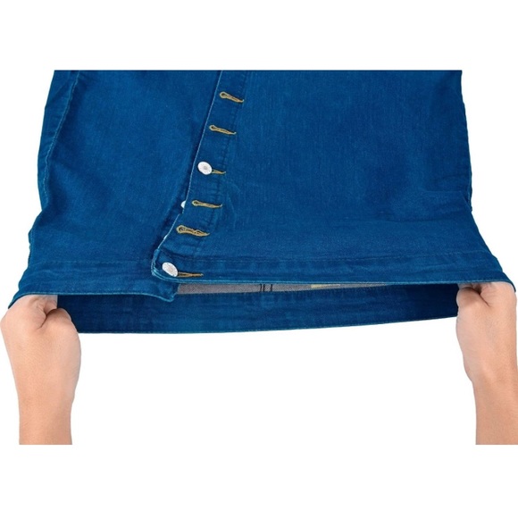 Women's Plus Size Stretchy Fit Denim Skirt Midi High Waist - Picture 3 of 6